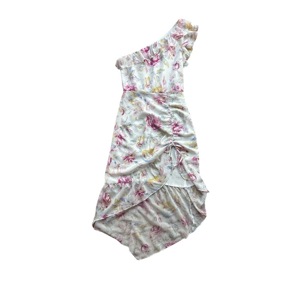 Majorelle Dress Womens Small White Pink Floral Zella Romance One Shoulder Ruffle - Picture 2 of 7